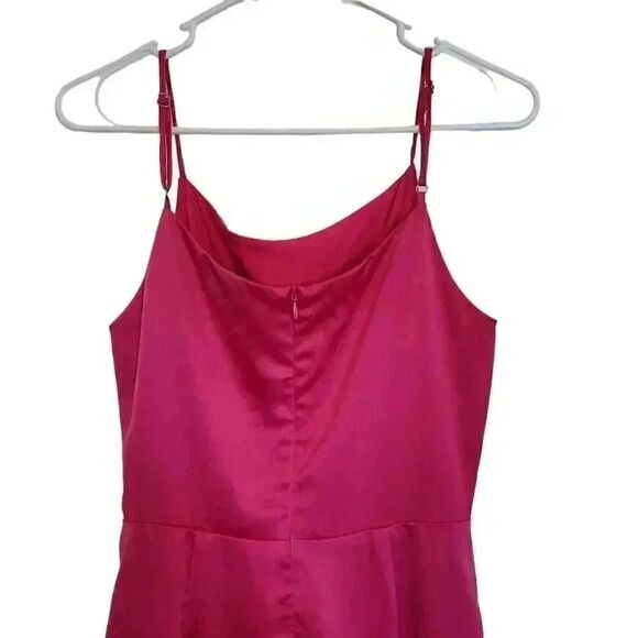 Elle Zeitoune Women's Pink Punch Poly Gathered Waist Midi Patrice Draped Satin L - Picture 11 of 16